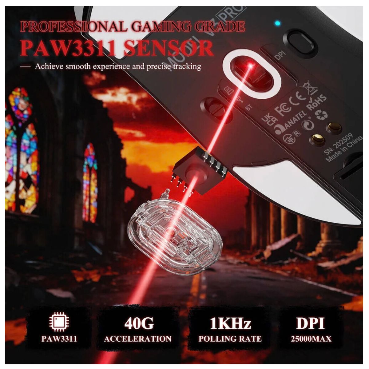 ATTACK SHARK V3 Pro Wireless Gaming Mouse with Magnetic Charging Dock | 25,000 DPI | PAW3311 Sensor | 62g Ultra-Lightweight | 2.4GHz & Wired | Black & White
