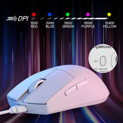 Redragon K1NG M724 Wired Gaming Mouse | 1000Hz Polling Rate | High-Precision Optical Sensor | Black / White / Pink