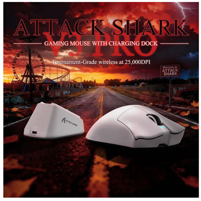 ATTACK SHARK V3 Pro Wireless Gaming Mouse with Magnetic Charging Dock | 25,000 DPI | PAW3311 Sensor | 62g Ultra-Lightweight | 2.4GHz & Wired | Black & White