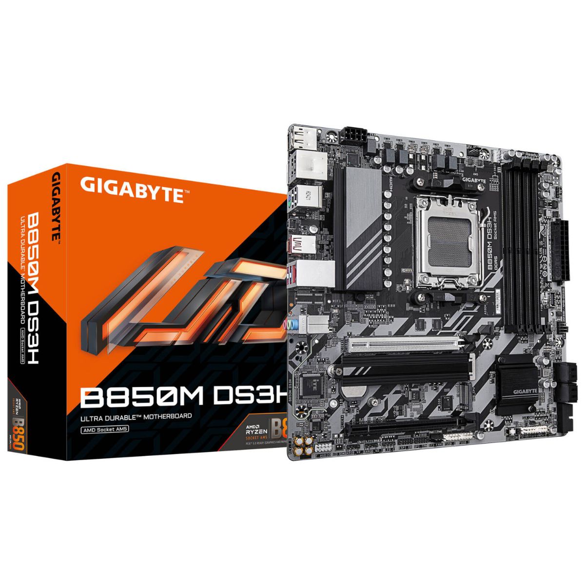 GIGABYTE B850M DS3H AM5 M-ATX Motherboard, AMD B850 Chipset, 4x DDR5 DIMM Slots, Up to 256GB Max Memory, 1x PCIe 5.0 x16, 2x M.2 Slots | B850M-DS3H