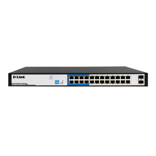D-Link 24-Port Gigabit PoE Switch with 2 SFP Uplink Ports, Extended 250m PoE Transmission, Open Box New  |  DGS-F1026P-E