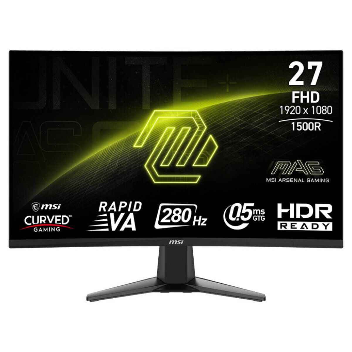 MSI MAG 276CXF Curved Gaming Monitor | 27" Rapid VA Display | Full HD 1920 x 1080 Resolution | 280Hz Refresh Rate | 0.5ms (GtG) Response Time | Adaptive Sync | 1500R Curvature | Black | 9S6-3CE01M-022