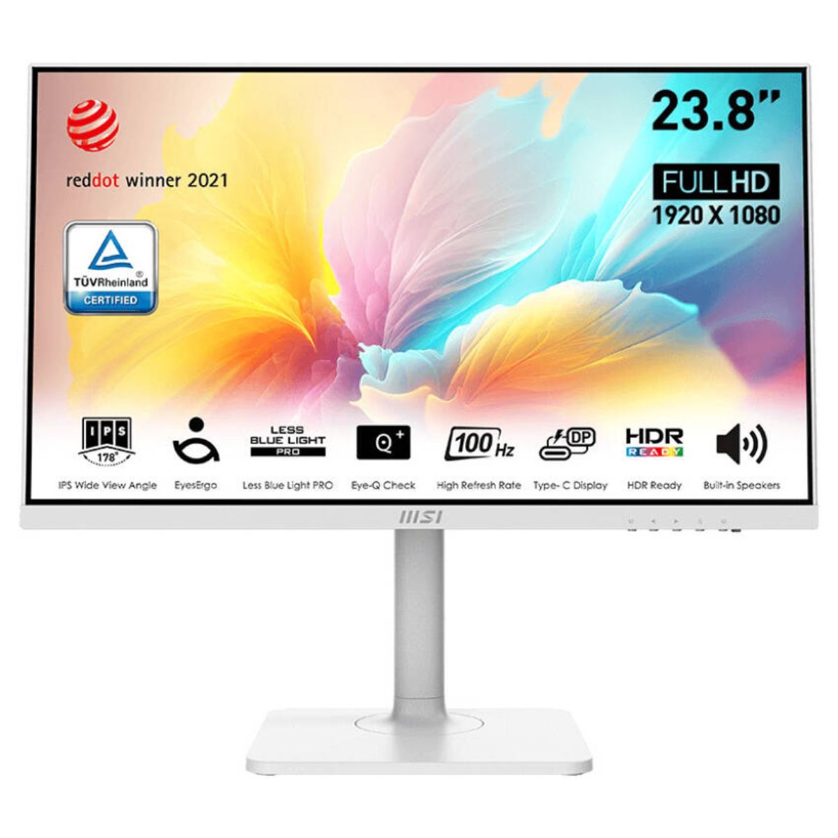 MSI Modern MD2412PW Business Productivity Monitor, 24" FHD IPS Display, 100Hz Refresh Rate, 1ms (MPRT) Response Time, Adaptive-Sync Support, Built-In Speaker, Matte White | Modern-MD2412PW
