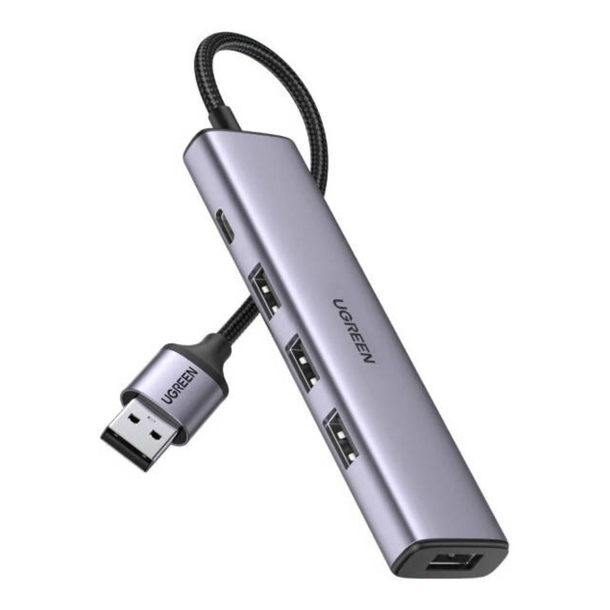 UGREEN 4-in-1 USB 3.0 Hub | 3 × USB 3.0 + USB Type-C Port | 5Gbps | External Power Port | Braided Nylon Cable | Gray | 20805