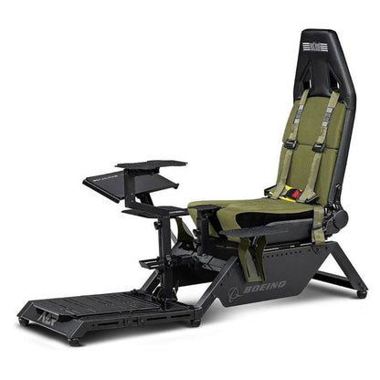Next Level Racing Flight Simulator Boeing Military Edition | Dedicated Flight Cockpit | Wide Adjustments | Green Canvas Seat | Black/Green | NLR-S028