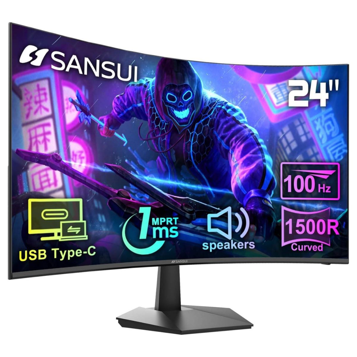Sansui ES-24C1 24" Curved Full HD Monitor – 100Hz, 1ms (MPRT), IPS, Adaptive Sync, HDR (Black)
