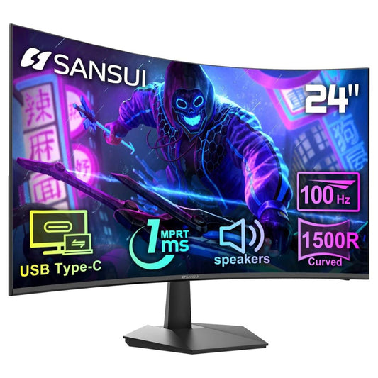 Sansui ES-24C1 24" Curved Full HD Monitor – 100Hz, 1ms (MPRT), IPS, Adaptive Sync, HDR (Black)