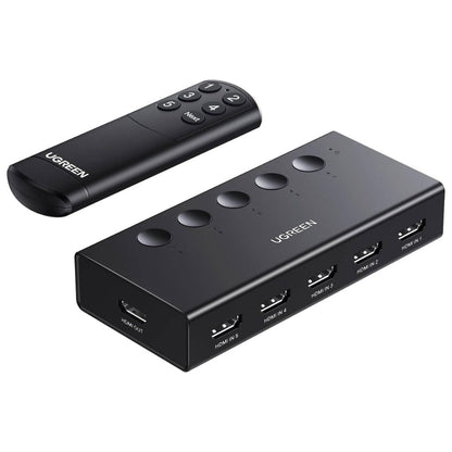 UGREEN 90512 5-in-1 HDMI 2.0 Switch | 5 HDMI Inputs to 1 HDMI Output | 4K @ 60Hz | 1080P @ 60Hz | Black