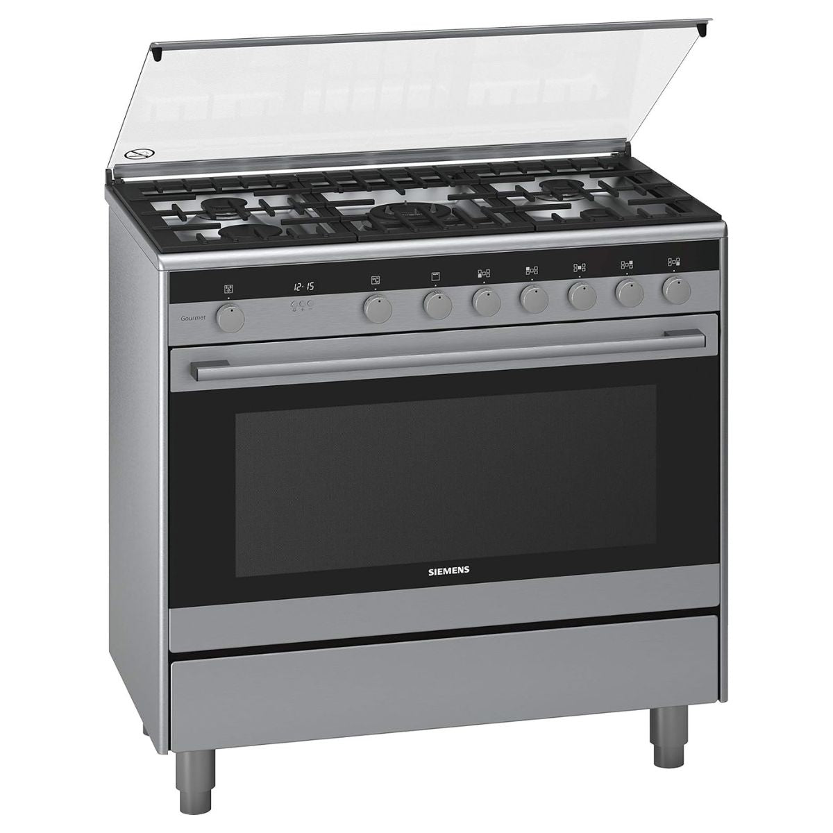 Siemens iQ100 Range Cooker 112L – Silver Drawer type-Broiler & Storage | HG73G8357M