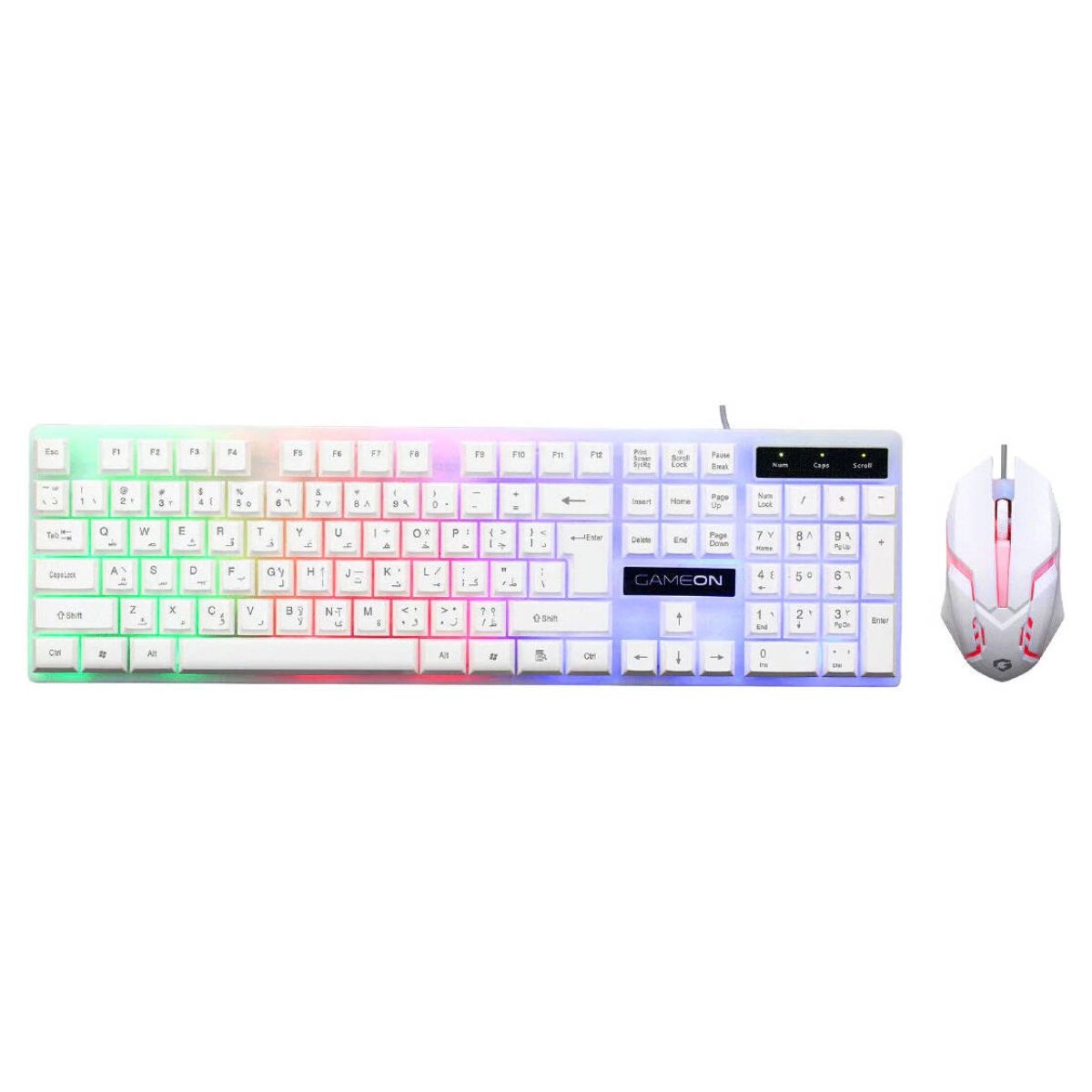 GAMEON GO21KM-W Dominion Wired Keyboard & Mouse Combo | 104 Keys | English & Arabic | Rainbow Backlight | 1600 DPI | 3-Button Mouse | White | GO21KM-W