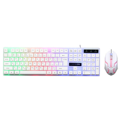 GAMEON GO21KM-W Dominion Wired Keyboard & Mouse Combo | 104 Keys | English & Arabic | Rainbow Backlight | 1600 DPI | 3-Button Mouse | White | GO21KM-W