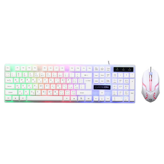GAMEON GO21KM-W Dominion Wired Keyboard & Mouse Combo | 104 Keys | English & Arabic | Rainbow Backlight | 1600 DPI | 3-Button Mouse | White | GO21KM-W