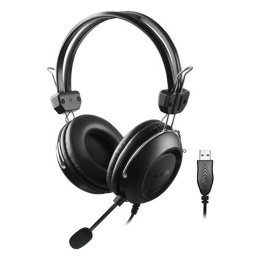 A4Tech HU-35 ComfortFit Stereo USB Headset – 40mm Driver, Noise Cancelling Mic, Volume Control, Black