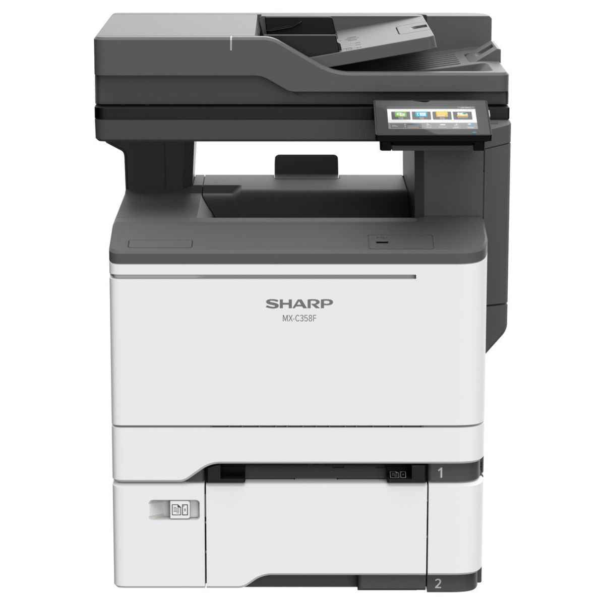 Sharp MX-C358F Multifunction Printer, 4.3" Colour LCD Touchscreen, 1200 x 1200 DPI Resolution, 33 Colour, 33 B/W PPM Print Speed, Max 2001 Sheets Paper Capacity, Gray | MX-C358F