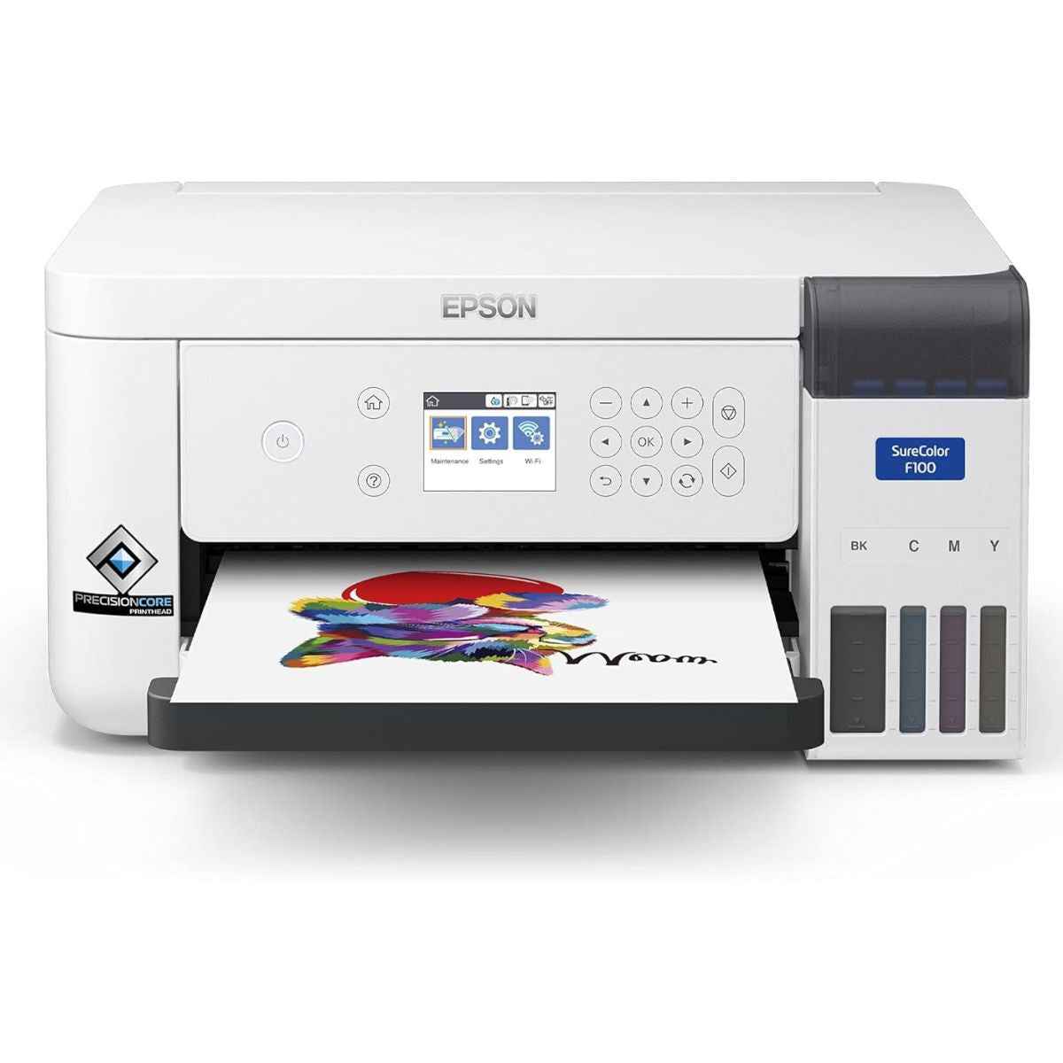 Epson SC-F100 A4 Dye Sublimation Printer, Minimum droplet size 3.8pl, Wi-Fi, Ethernet, USB 2.0 Connectivity, PrecisionCore Micro TFP Printhead, Refillable Ink 140ml Bottles, White | C11CJ80301