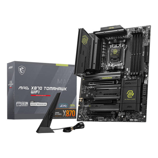 MSI MAG X870 TOMAHAWK WIFI AXT Motherboard, AMD X870 Chipset, 4x UDIMM DDR5 Slots, 256GB Max Memory, 4x M.2 Slots, HDMI Port, 2x Type-C DisplayPort, Black