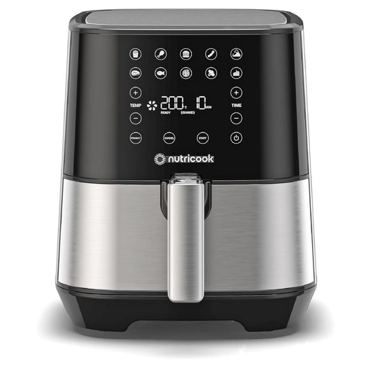 Nutricook Air Fryer 2, 1500 Watts, Digital Control Panel Display, 10 Preset Programs With Built-In Preheat Function, 3.6 Liters, BrUSh Stainless Steel/Black