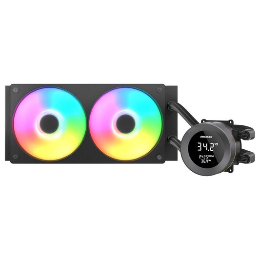 COUGAR Poseidon Vistek ARGB 240 Liquid CPU Cooler | 240mm AIO | 1.9" Digital Display | 2500 RPM PWM Fans | 78.2 CFM Airflow | Copper Cold Plate | Black | 3MPVA240.0001