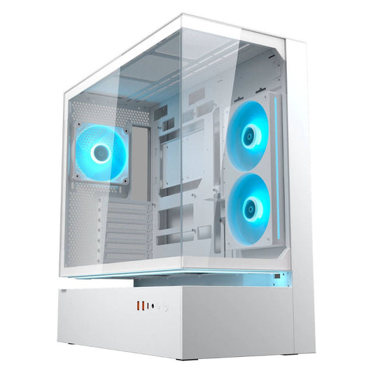 Cougar CFV235 ATX Mid-Tower Computer Case, Unity 240mm Reverse ARGB Fan + 120mm ARGB Fan, Panoramic Glass, Vertical GPU Support, White | 382DA40.0002
