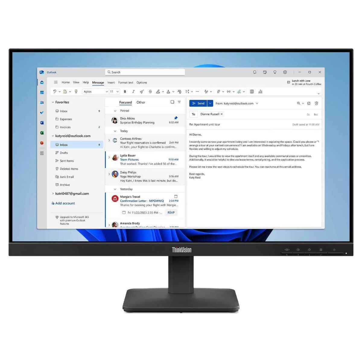 Lenovo ThinkVision S24-4e Monitor – 23.8" FHD IPS Display, 100Hz, 4ms GtG, Near-Edgeless Design (Black)