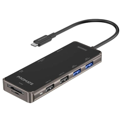 Promate PrimeHub-Go 9-in-1 USB-C Hub | 100W Power Delivery | Compact Multiport Adapter