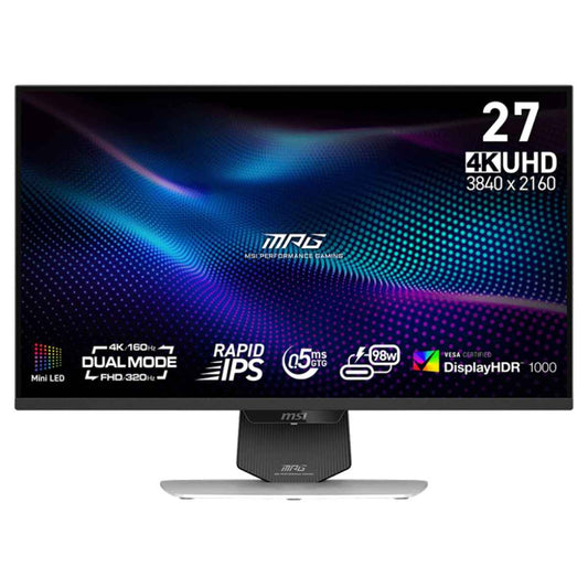 MSI MPG 274URDFW E16M 27" Gaming Monitor, Rapid IPS with Mini-LED Display, Up to 4K UHD Resolution, 160Hz Refresh Rate, 0.5ms (GtG) Response Time, Adaptive-Sync, White