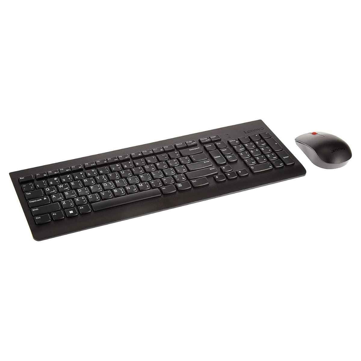 Lenovo Essential 470 Wireless Keyboard and Mouse Combo, Full-Size 2.5-Zone Keyboard, Spill-Resistant Design, 1200 DPI Wireless Mouse, English-Arabic Layout, Black | 4X30M39499