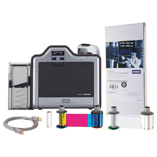 HID Card Imaging Fargo HDP5000 Dual Side High Definition ID Card Printer & Supplies Bundle Software,YMCK Ribbon (500 Images), HDP Film (1500 Images) | 89640