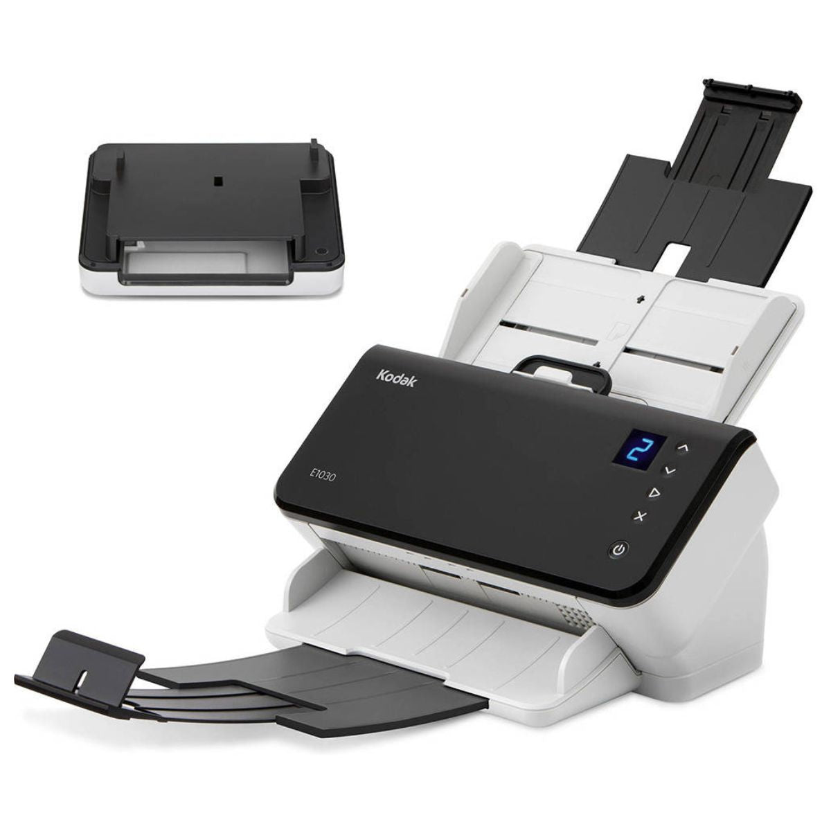 Kodak Alaris E1030 Scanner, 30 PPM Simplex & 60 IPM Duplex, 80-Page Document Feeder, 600 DPI Resolution, 24/8-Bit Color/Grayscale Depth, White/Black | 8011876