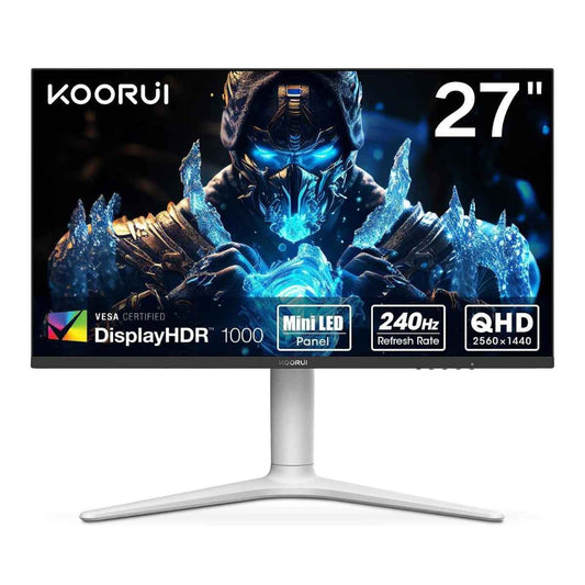 KOORUI GN10 Gaming Monitor – 27" QHD Mini-LED VA Display, 240Hz Refresh Rate, HDR1000, 1ms Response Time, Ergonomic Stand (White)
