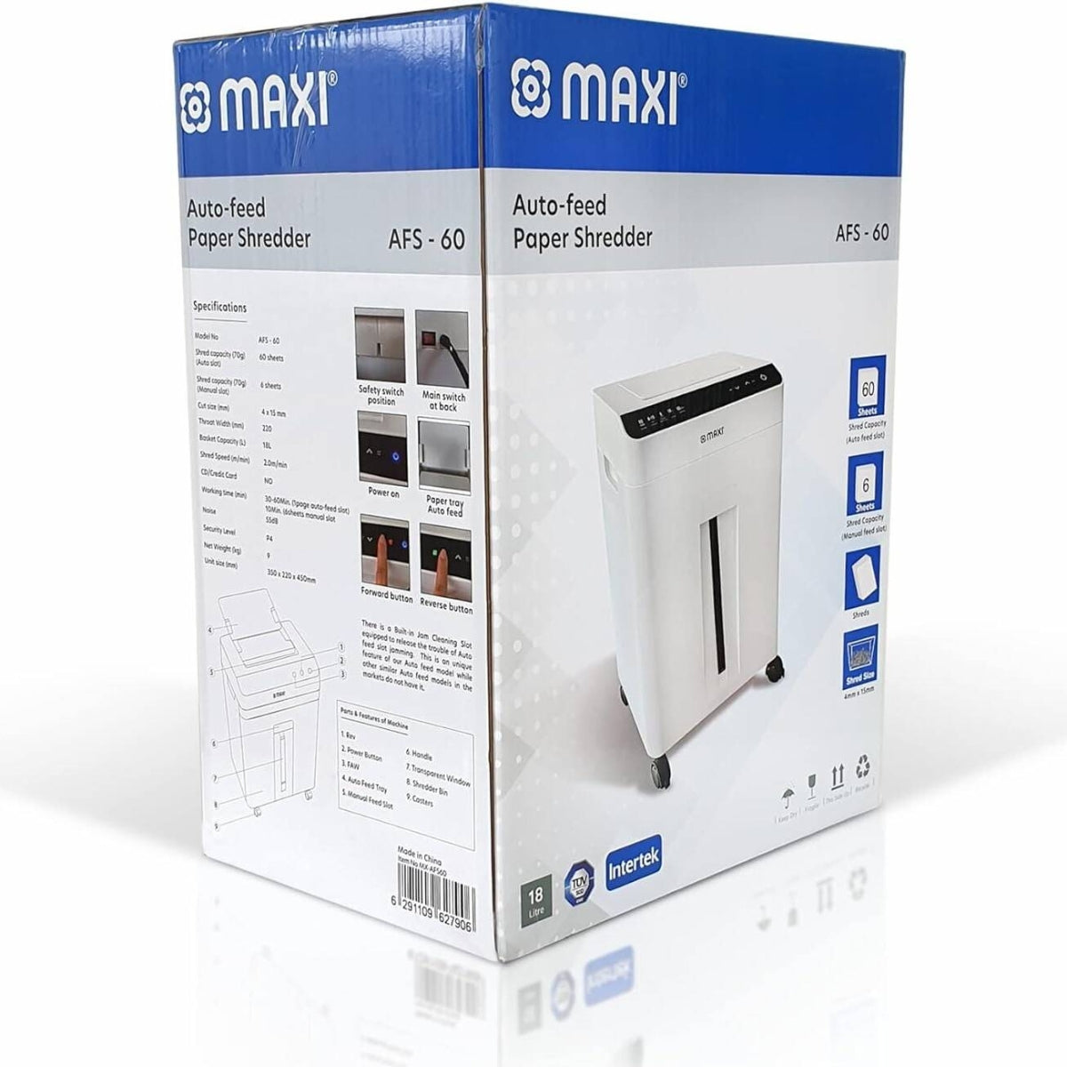 Maxi AFS60 Auto-Feed Paper Shredder Cross Cut – Compact & Secure Shredding for Home and Office