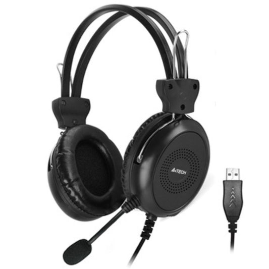 A4Tech HU-30 ComfortFit Stereo USB Headset – 40mm Driver, Noise Cancelling Mic, Volume Control, Black