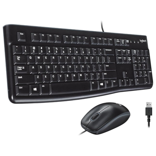 Logitech MK120 Wired Keyboard and Mouse Combo | Full-Size Keyboard | Optical USB Mouse | English/Arabic Layout | Black | 920-002546
