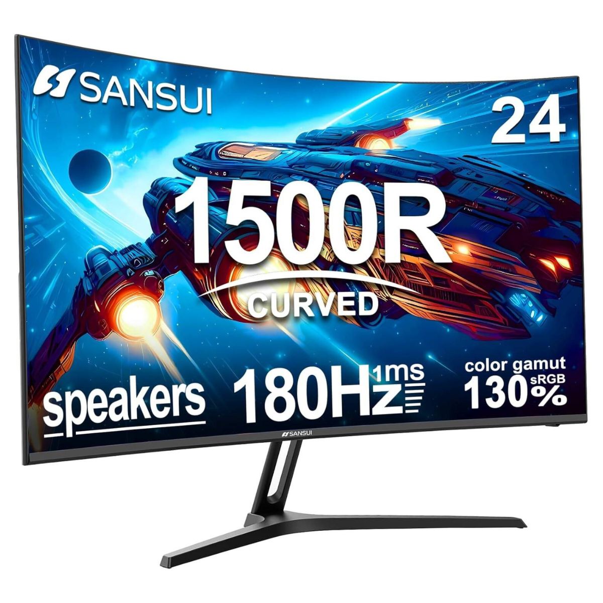 Sansui ES-G24C1 24" Curved Gaming Monitor – 180Hz, 1ms (MPRT), FHD, Fast VA, FreeSync, HDR (Black)
