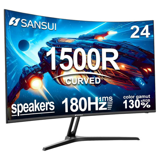 Sansui ES-G24C1 24" Curved Gaming Monitor – 180Hz, 1ms (MPRT), FHD, Fast VA, FreeSync, HDR (Black)