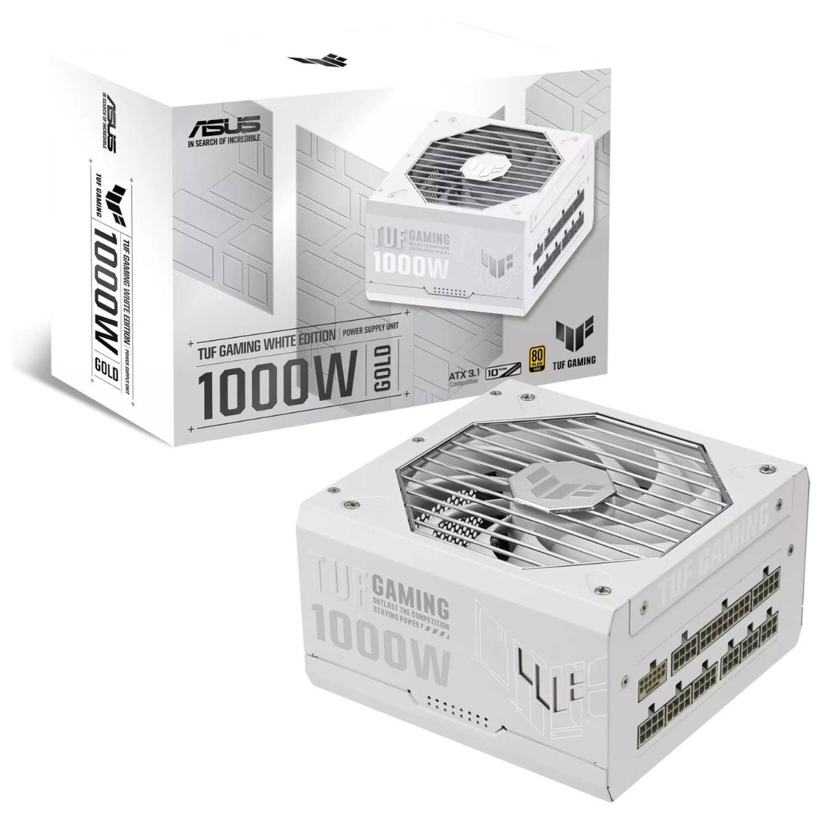 Asus TUF Gaming 1000W ATX Power Supply Unit, 80 Plus Gold Certification, Fully Modular, 135mm Fan, Dual Ball Fan Bearings, Axial-tech Fan Design, Military-grade, Black & White