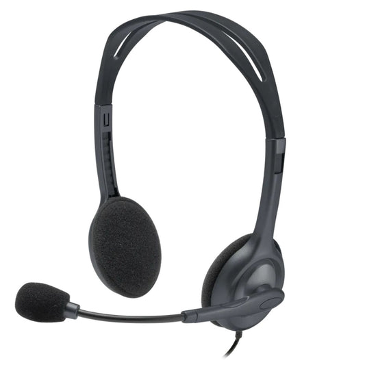 Logitech H111 Stereo Headphones, Bi-directional Microphones Type, Adjustable Headband, 1.3m Cable Length, 3.5mm Audio Jack, Black | 981-000593