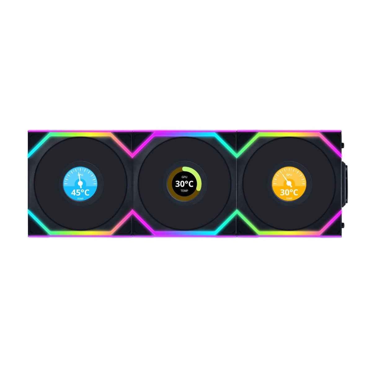 Lian-Li UNI FAN SL Wireless LCD Case Fan – 120mm, 1900 RPM, 58.08 CFM Airflow, Fluid Dynamic Bearing, Pack of 3 | Black / White