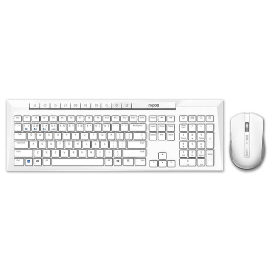 Rapoo 8210M Wireless Mouse & Keyboard Combo | Multi-Mode Connectivity | Bluetooth 4.0 &amp; 2.4GHz | 1600 DPI | English-Arabic Layout | White | 14209
