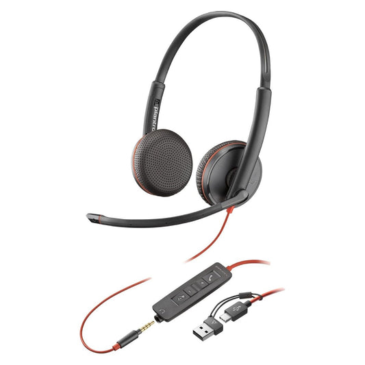 Poly Blackwire C3225 Wired USB-C Office Headset, Stereo Headband Design, Noise-Canceling Boom Microphone, USB Type-C Connectivity, Black | 8X229A6