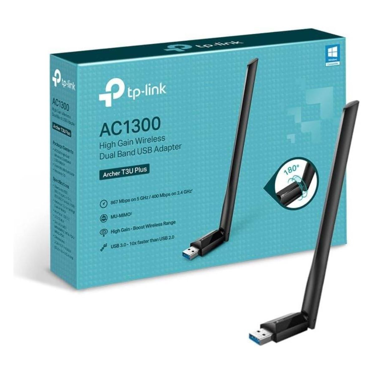 TP-Link Archer T3U Plus AC1300 USB 3.0 Wi-Fi Dongle | Dual Band MU-MIMO Adapter | High Gain Antenna