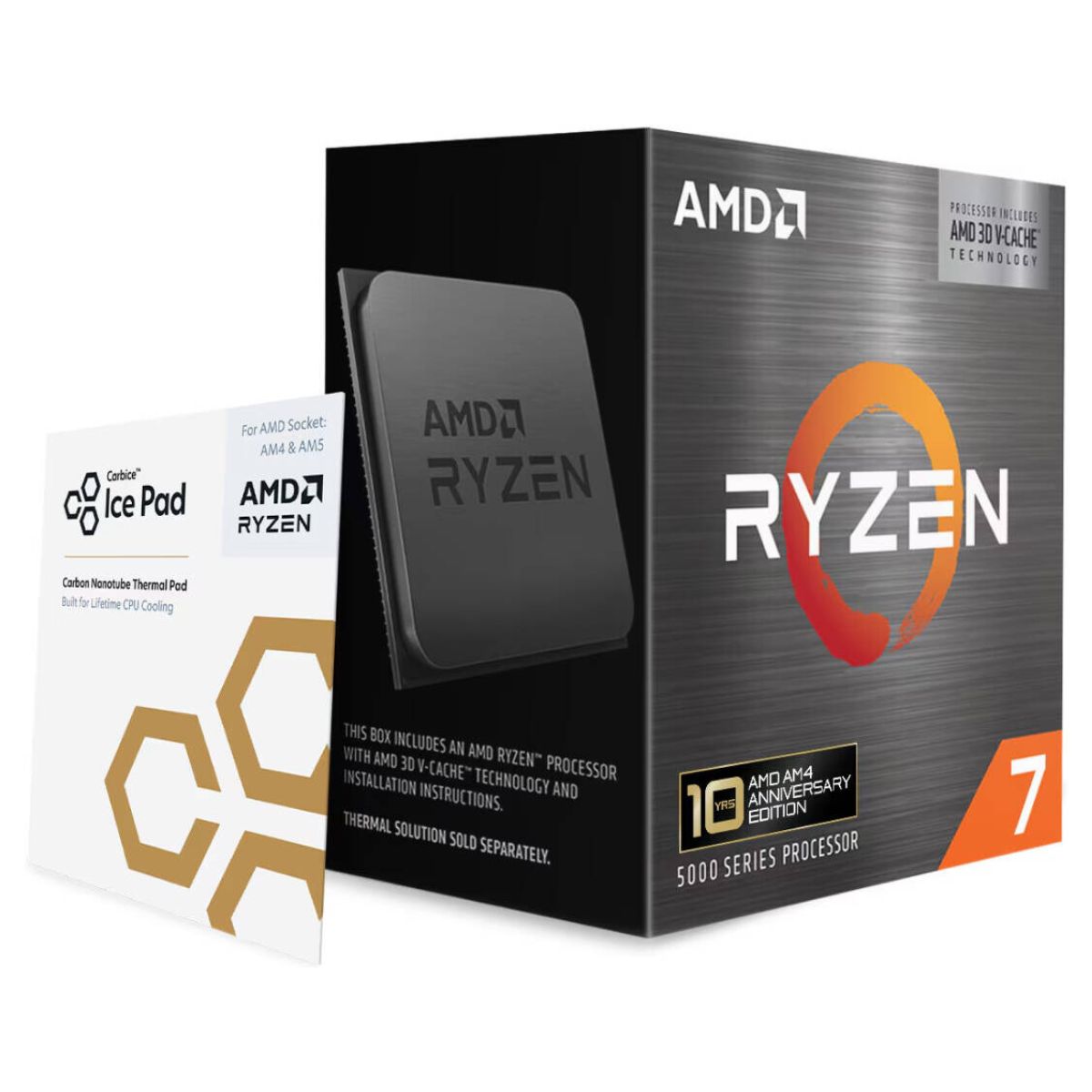 AMD Ryzen 7 5800X3D 10th Anniversary Edition AM4 Desktop Processor | 8 Cores | 16 Threads | Up to 4.5 GHz | 96MB Cache | 105W TDP | DDR4 | Carbice Ice Pad | 100-100000651POF