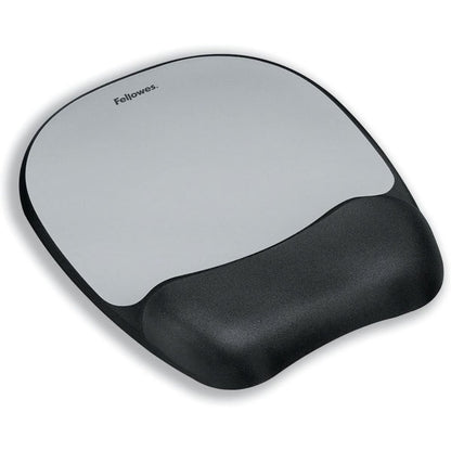 Fellowes Memory Foam Mouse Pad with Wrist Support | Optical-Friendly Surface | Non-Skid Base | Silver Streak | 9175801