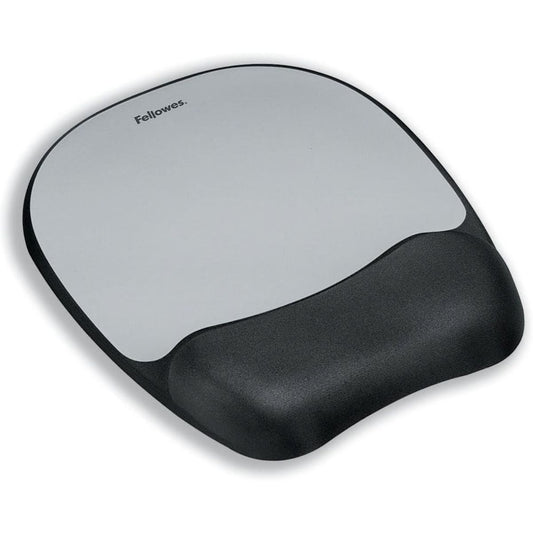 Fellowes Memory Foam Mouse Pad with Wrist Support | Optical-Friendly Surface | Non-Skid Base | Silver Streak | 9175801