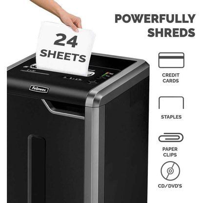 Fellowes Powershred 325ci Cross-Cut Shredder, 83L Bin Capacity, 4x38mm Cross-Cut, P-4 Security Level, Shreds Up to 24-Sheets, SiltenShred & Patented SafeSense Technology, Black
