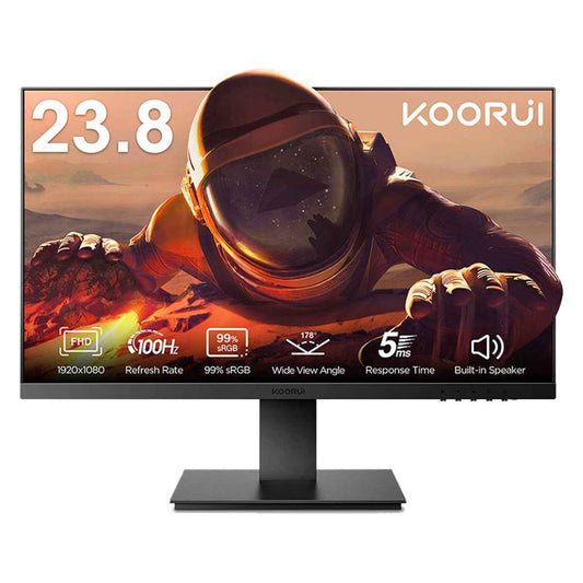 KOORUI P02 Monitor – 23.8" FHD IPS Display, 100Hz Refresh Rate, Up to 5ms Response Time, FreeSync &amp; G-Sync Compatible, Built-In Speakers