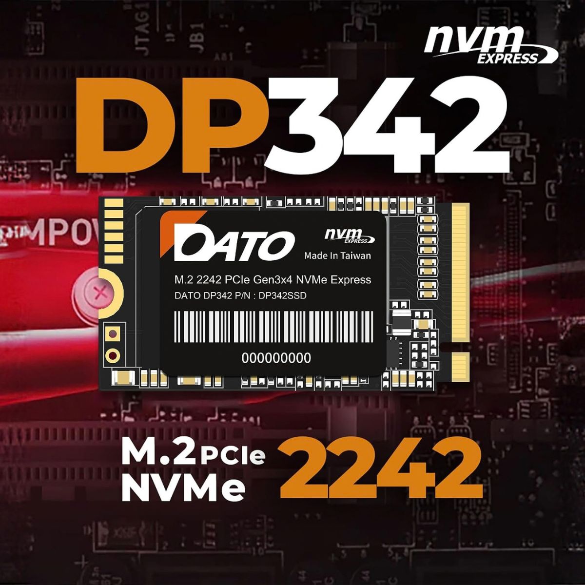 DATO DP342 512GB M.2 2242 NVMe SSD | PCIe Gen3 x4 | Up to 2500MB/s Read | 1700MB/s Write