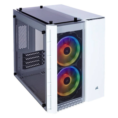 Corsair 280X Crystal RGB Tempered Glass Micro ATX PC Case, Steel+Plastic+Tempered Glass Materials, Up to 240mm Radiator, Up to 6x Fans, White | CC-9011137-WW