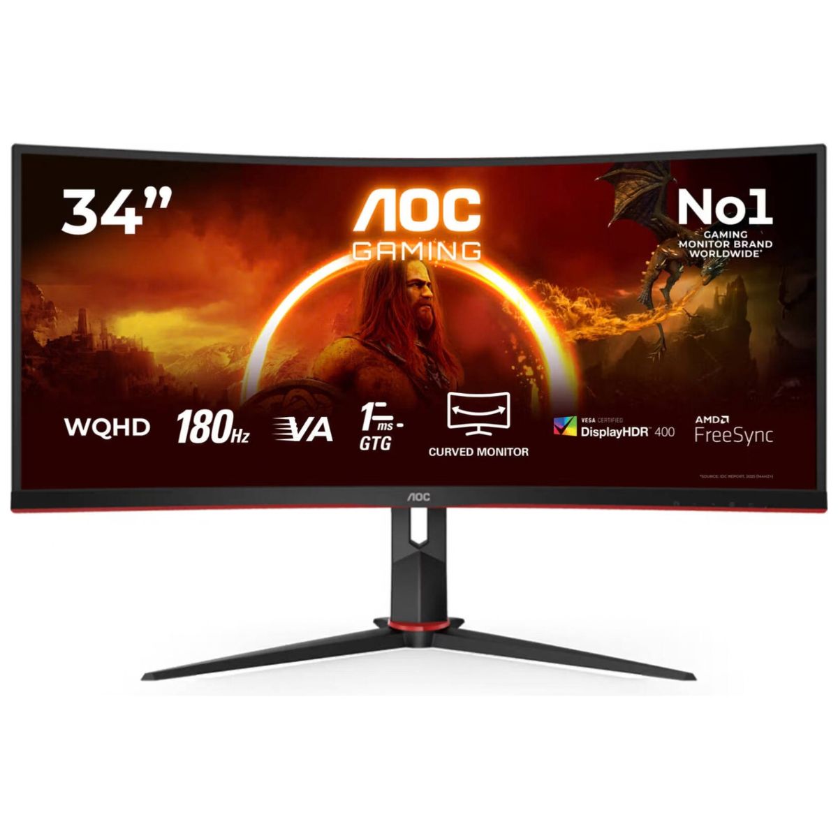 AOC CU34G2XP 34-Inch WQHD Curved Gaming Monitor | 180Hz | 1ms GTG | Fast VA | DisplayHDR 400 | Adaptive Sync