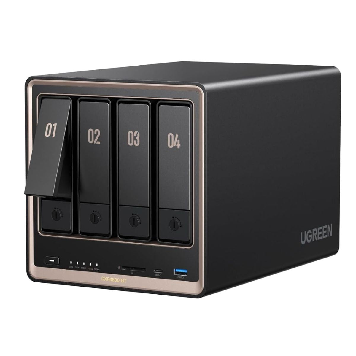 UGREEN NASync DXP4800 GT 4-Bay Desktop NAS | AMD Ryzen Embedded R2514 | 8GB DDR4 RAM | Dual 10GbE | 2X M.2 NVMe Slots | 4K HDMI | Diskless